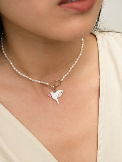 Dove and heart charm - Pink October