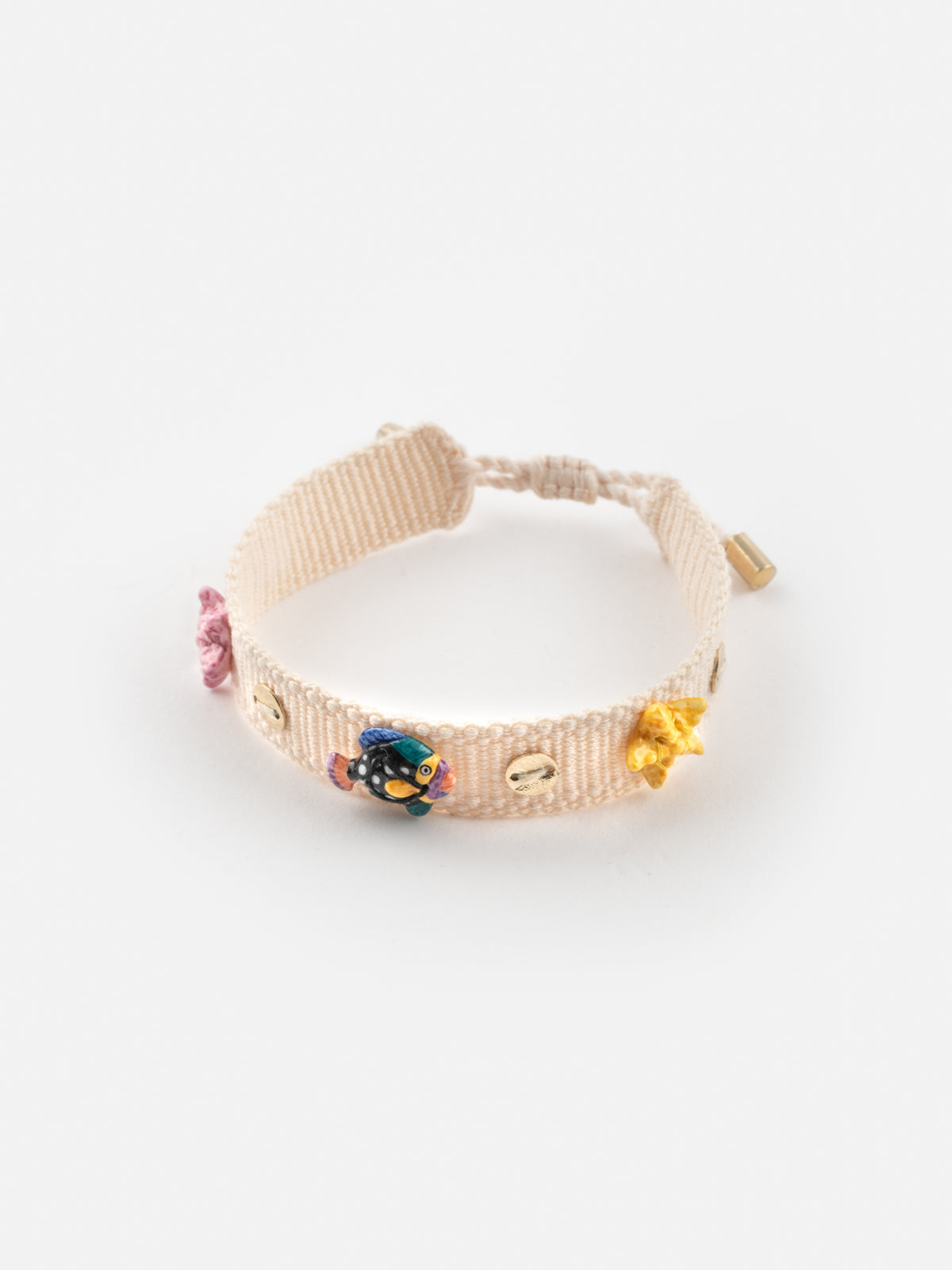 Beige braided charm bracelet