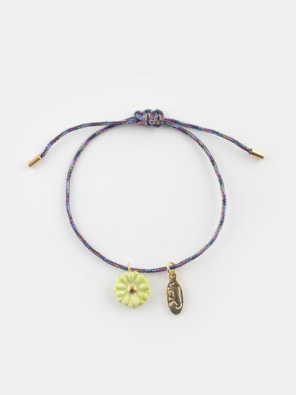 Bracelet cordon fleur verte