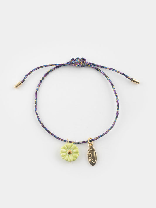 Bracelet cordon fleur verte