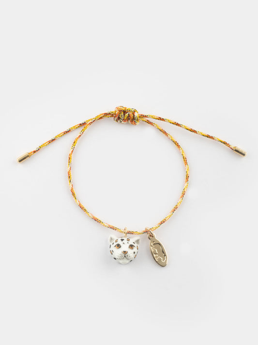 Bracelet cordon léopard blanc et doré