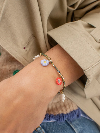 Bracelet perles fleurs anémones