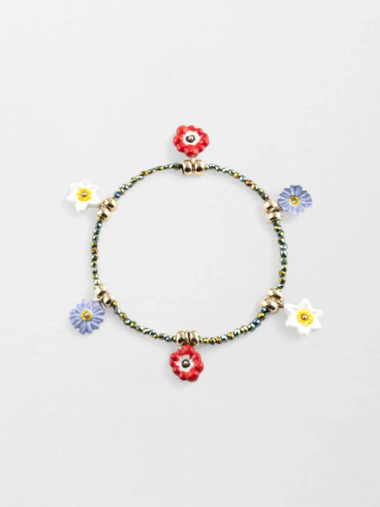 Bracelet perles fleurs anémones