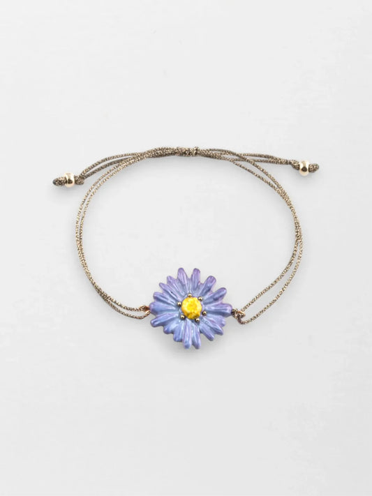 Bracelet cordon irisé fleur anémone bleue