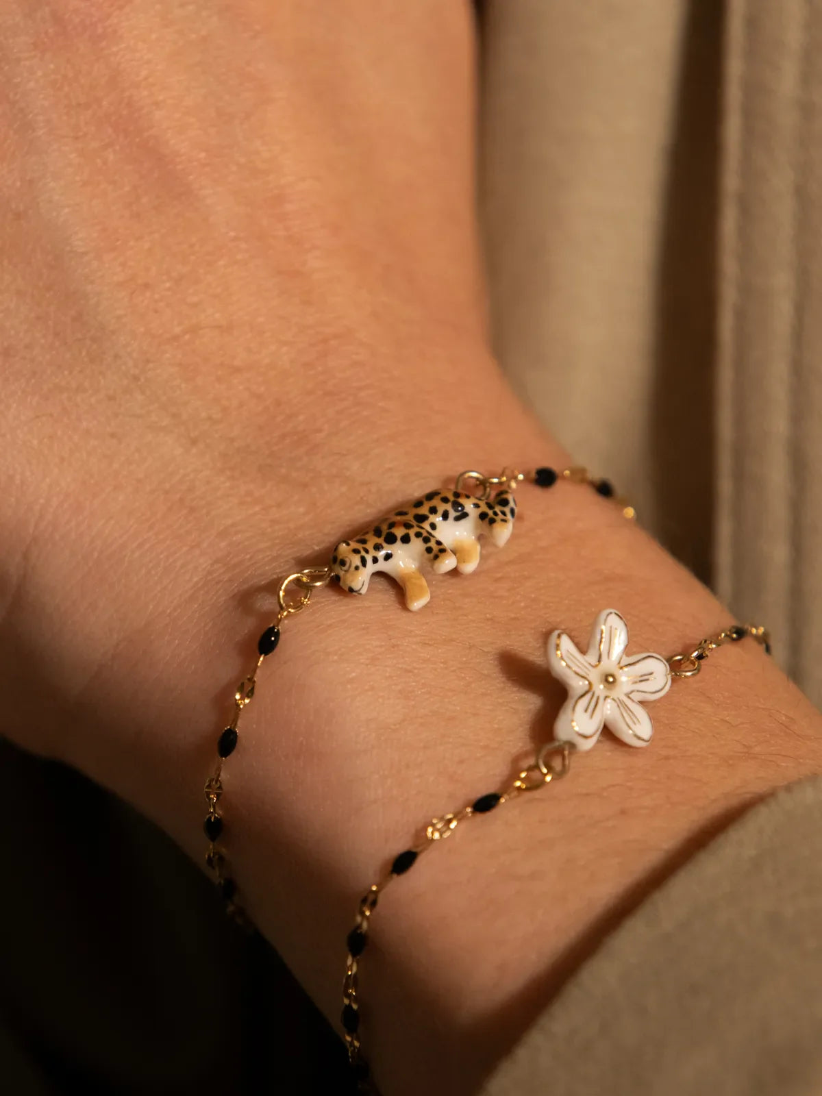 Beaded and leopard print bracelet