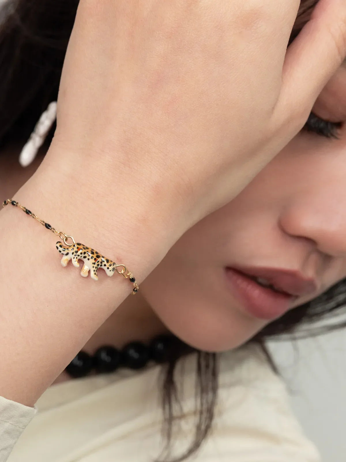 Beaded and leopard print bracelet