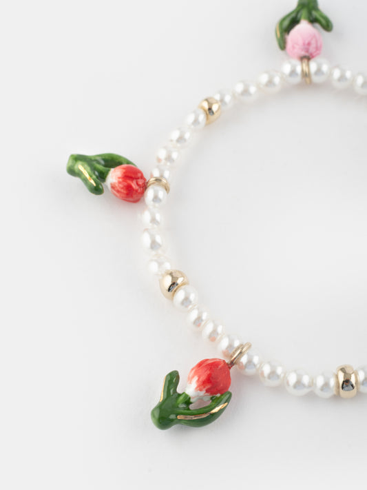 Bracciale con tulipani e perle bianche