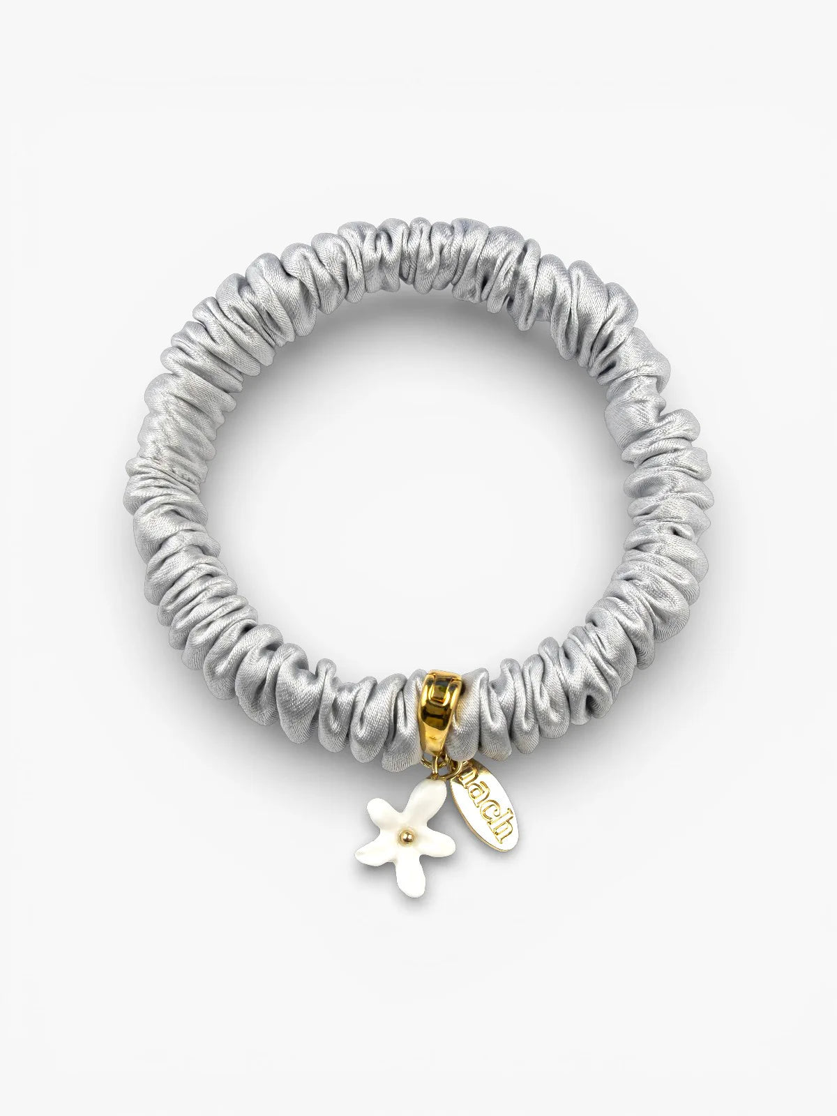 Bracelet chouchou gris, soie et jasmin