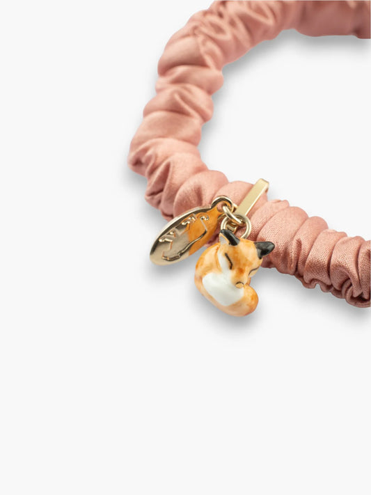 Bracelet chouchou rose, soie et renard