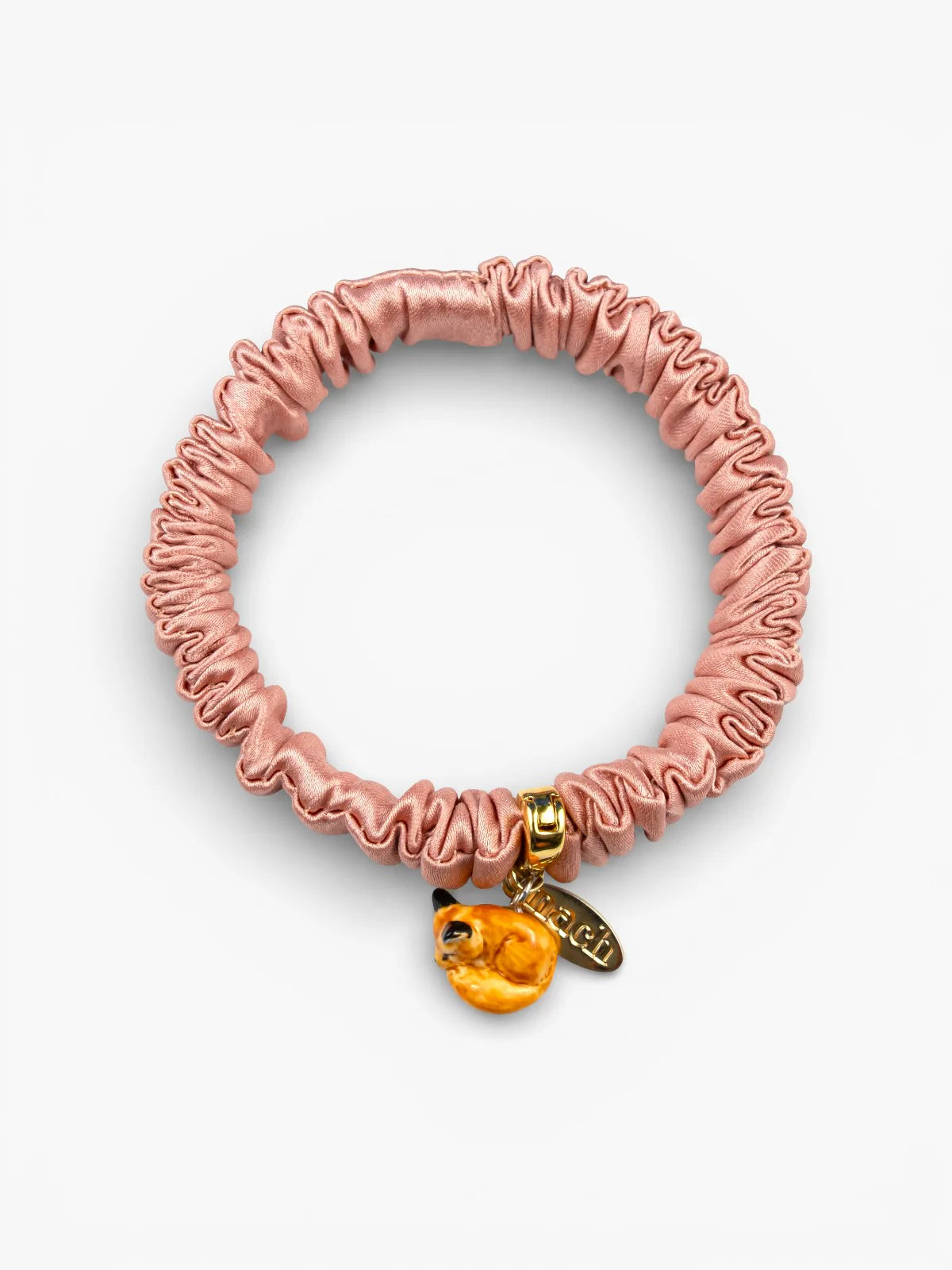 Bracelet chouchou rose, soie et renard
