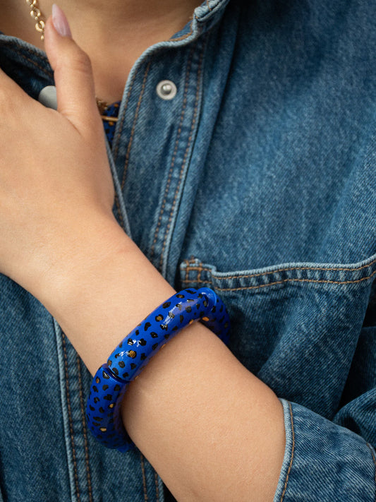 Maxi bracelet léopard bleu et doré