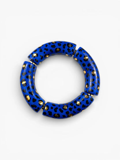 Maxi bracelet in blue and gold leopard print