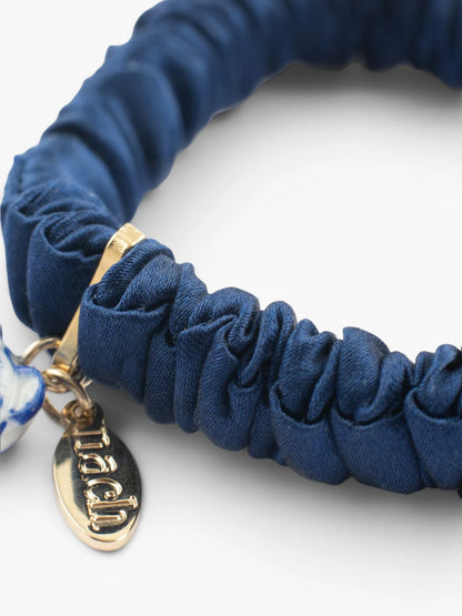 Bracelet chouchou bleu, soie et tigre