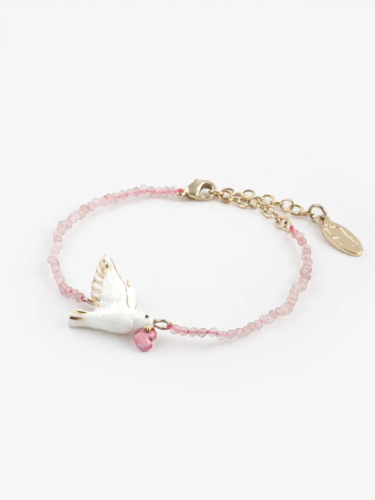 Bracciale con colomba e pietra di quarzo - Pink October