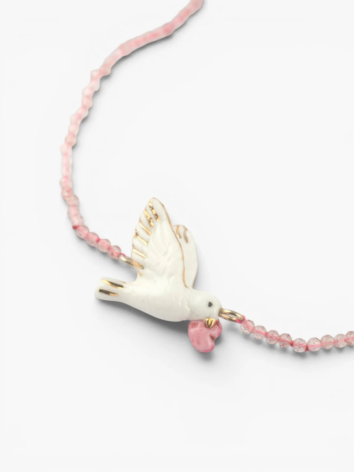 Bracelet colombe et pierres de quartz - Octobre rose