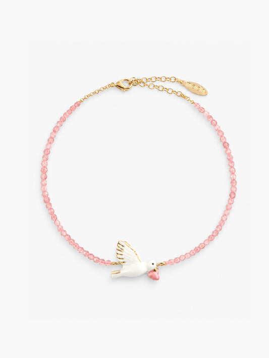 Dove and quartz stone bracelet - Pink October
