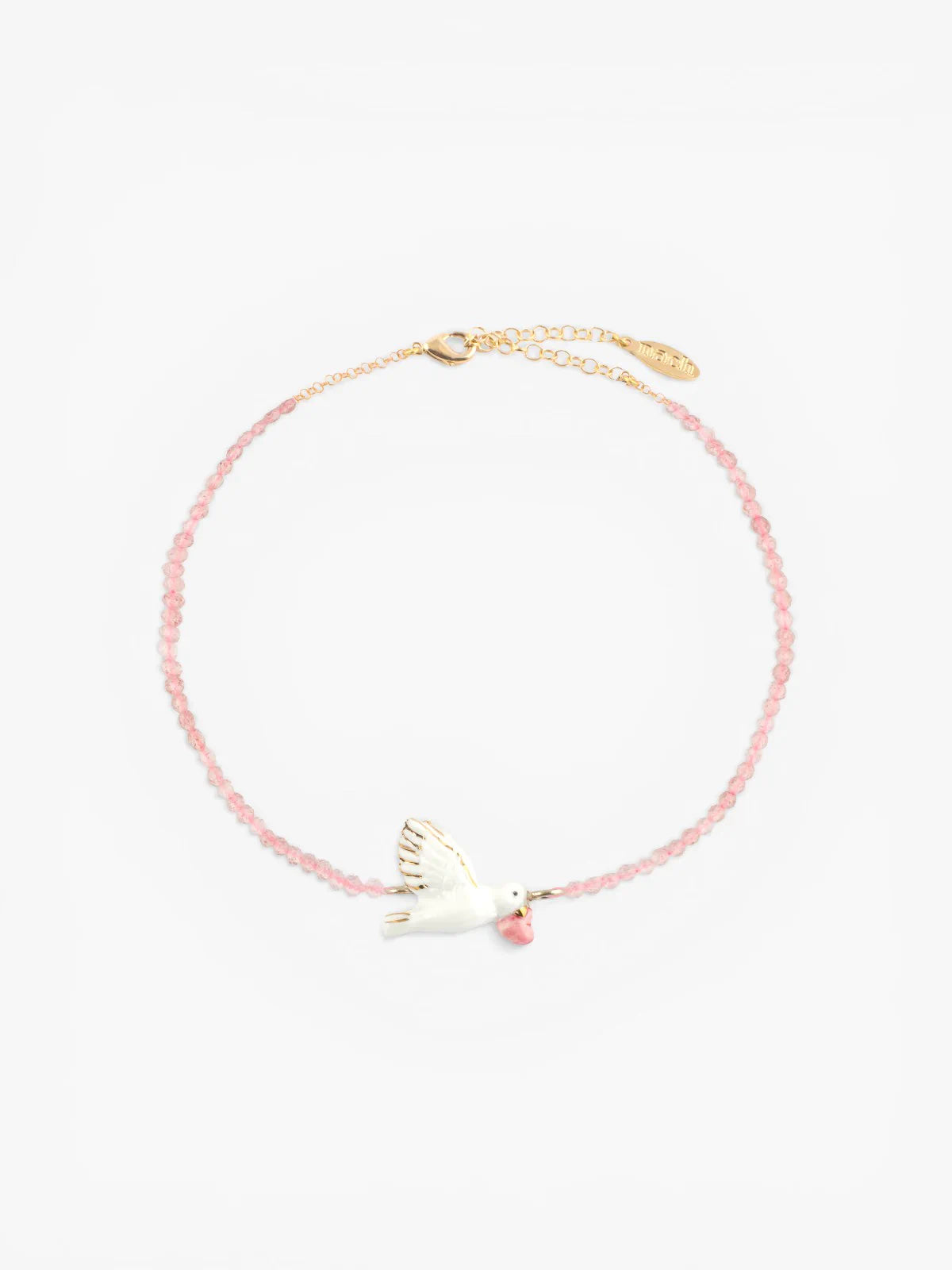 Bracelet colombe et pierres de quartz - Octobre rose