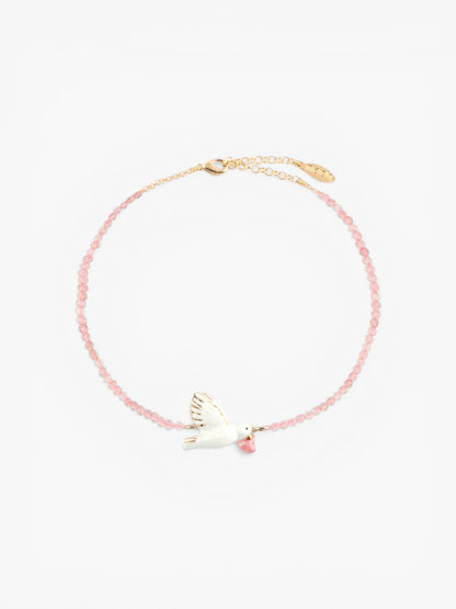 Bracelet colombe et pierres de quartz - Octobre rose