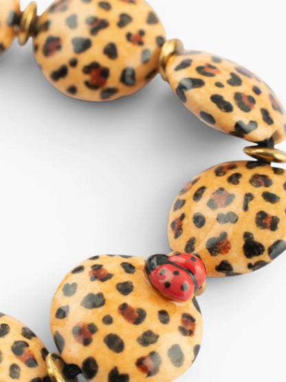 Bracelet perles motif léopard, cœur et coccinelle  - 15 ans
