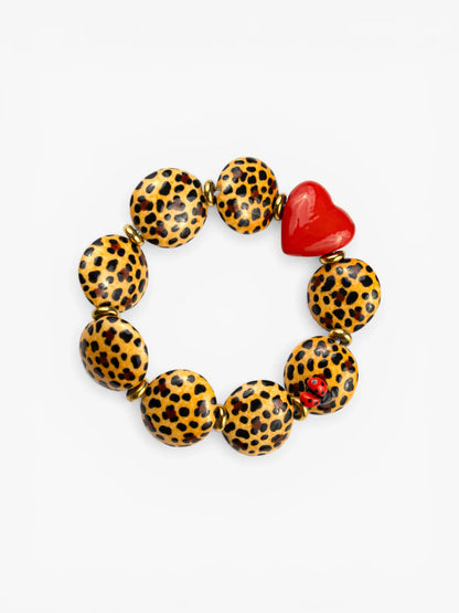Bracelet perles motif léopard, cœur et coccinelle  - 15 ans