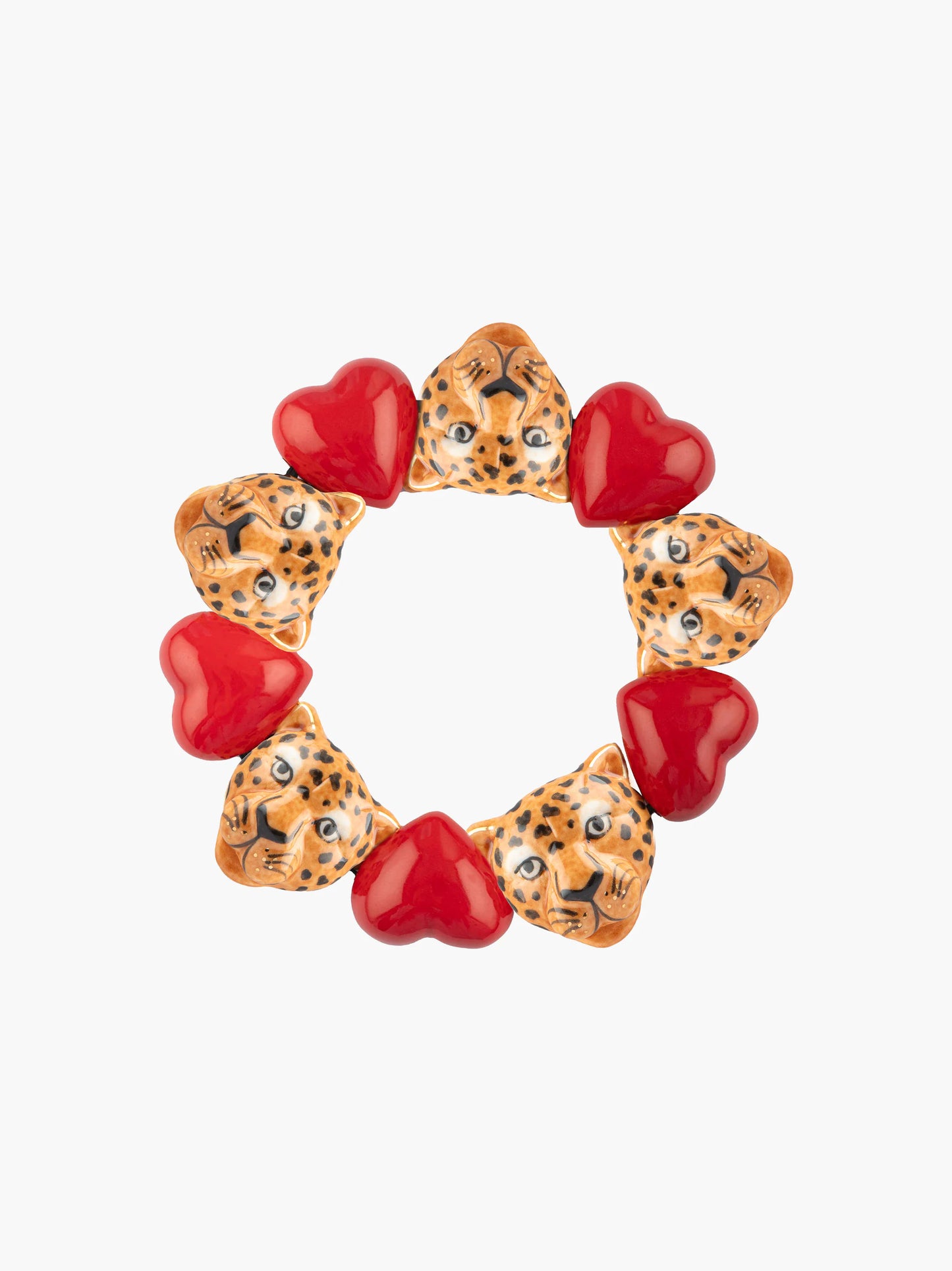 Bracelet chunky perles tête de guépard et cœur