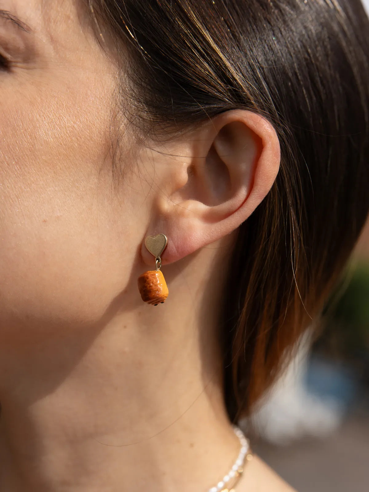 Heart and chocolate croissant ear studs
