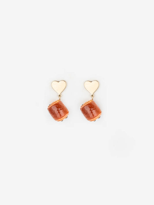 Heart and chocolate croissant ear studs