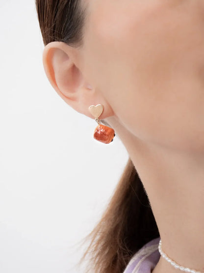 Heart and chocolate croissant ear studs