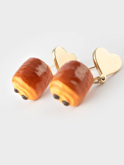 Heart and chocolate croissant ear studs