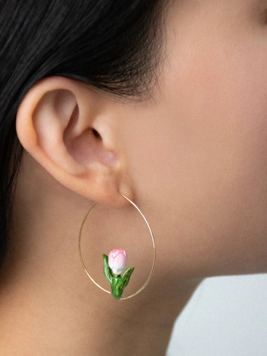 Orecchini creoli medi Tulipano rosa