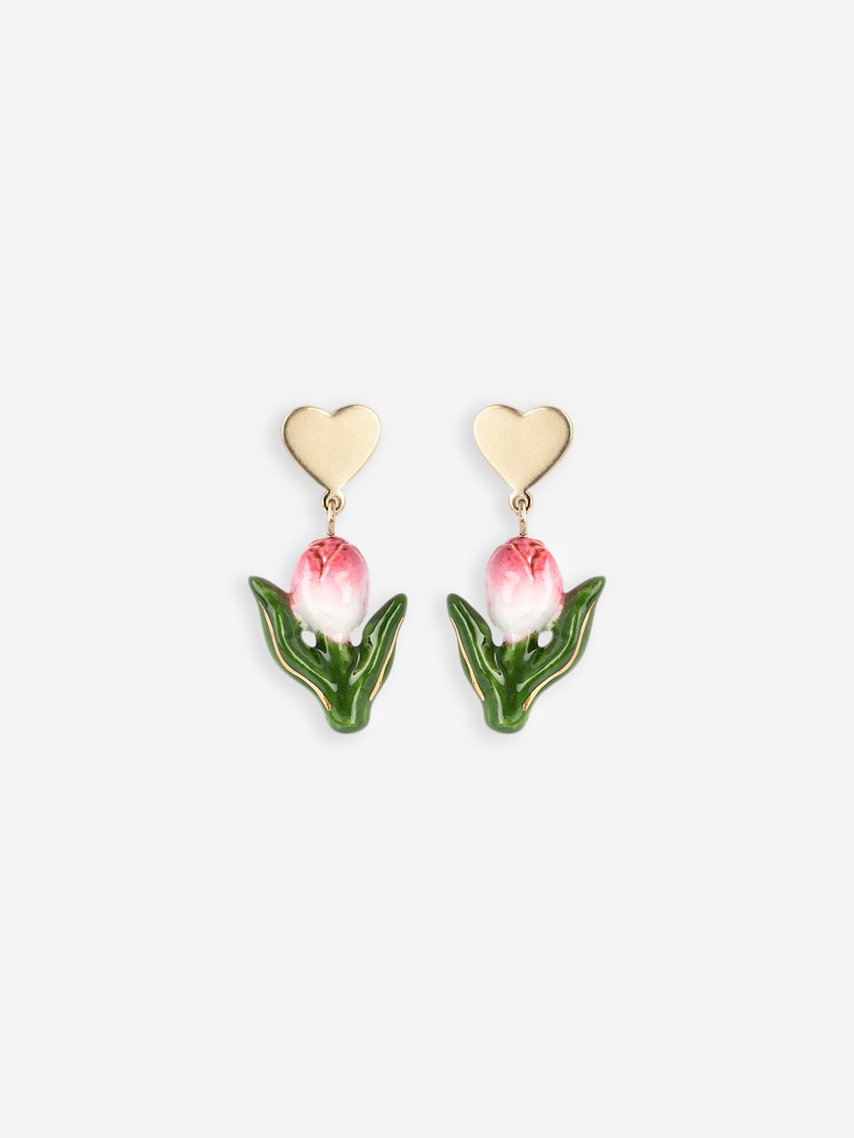 Heart and Tulip-shaped stud earrings