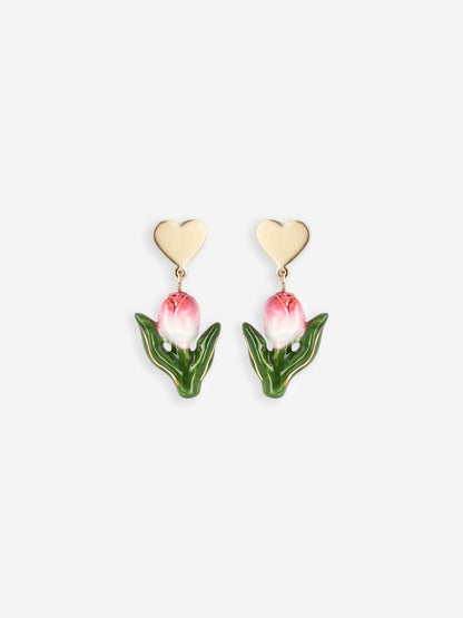 Heart and Tulip-shaped stud earrings