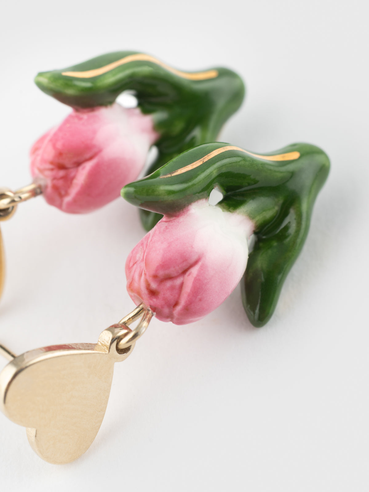 Heart and Tulip-shaped stud earrings