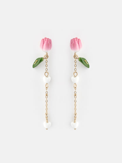 Boucles d’oreilles pendantes à chaîne et Tulipe