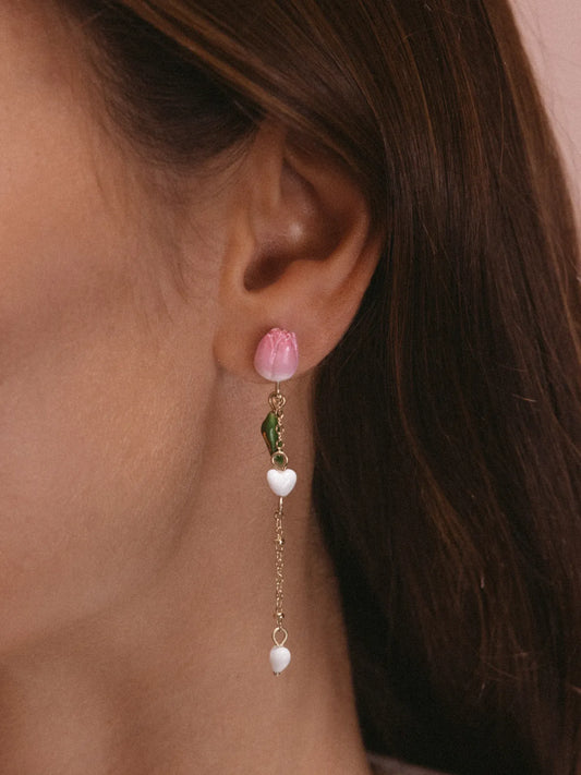 Boucles d’oreilles pendantes à chaîne et Tulipe