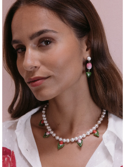 Tulip and heart stud earrings