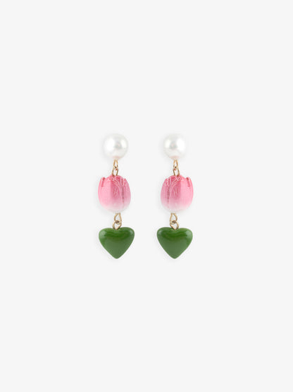 Tulip and heart stud earrings