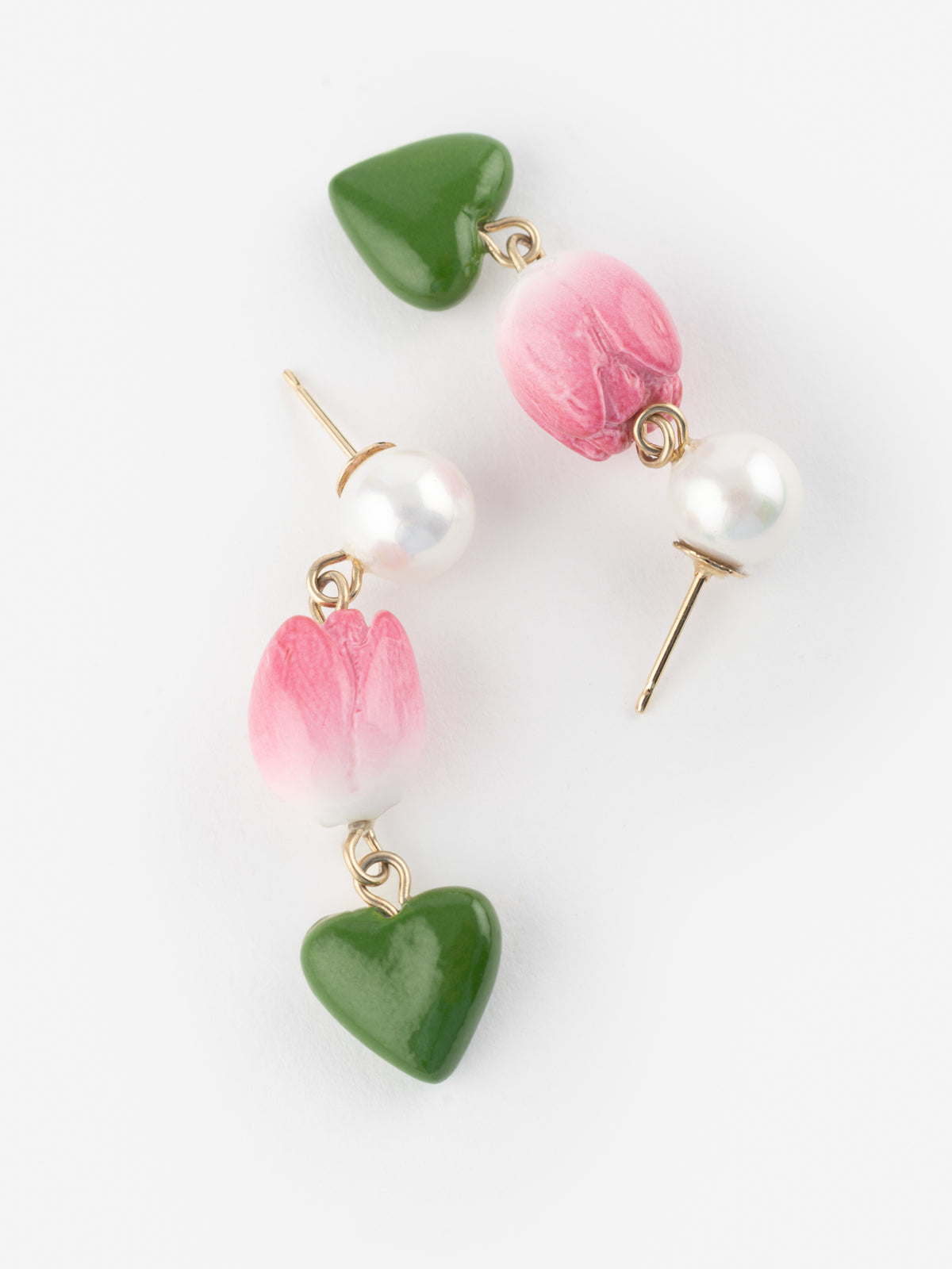 Tulip and heart stud earrings