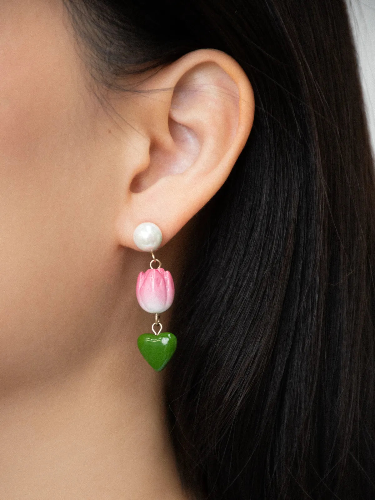 Tulip and heart stud earrings
