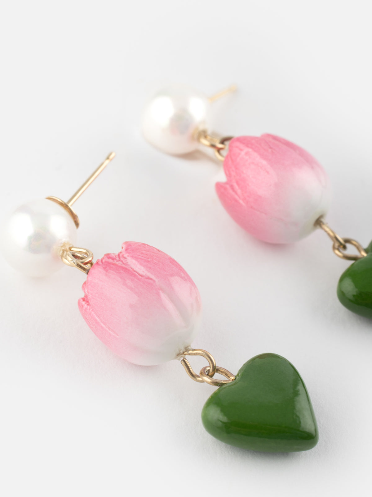 Tulip and heart stud earrings