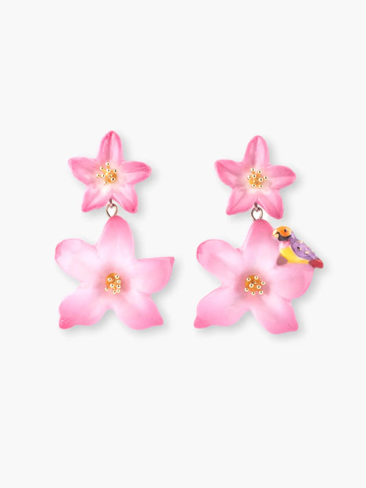 Boucles d’oreilles pendantes fleurs de lys roses