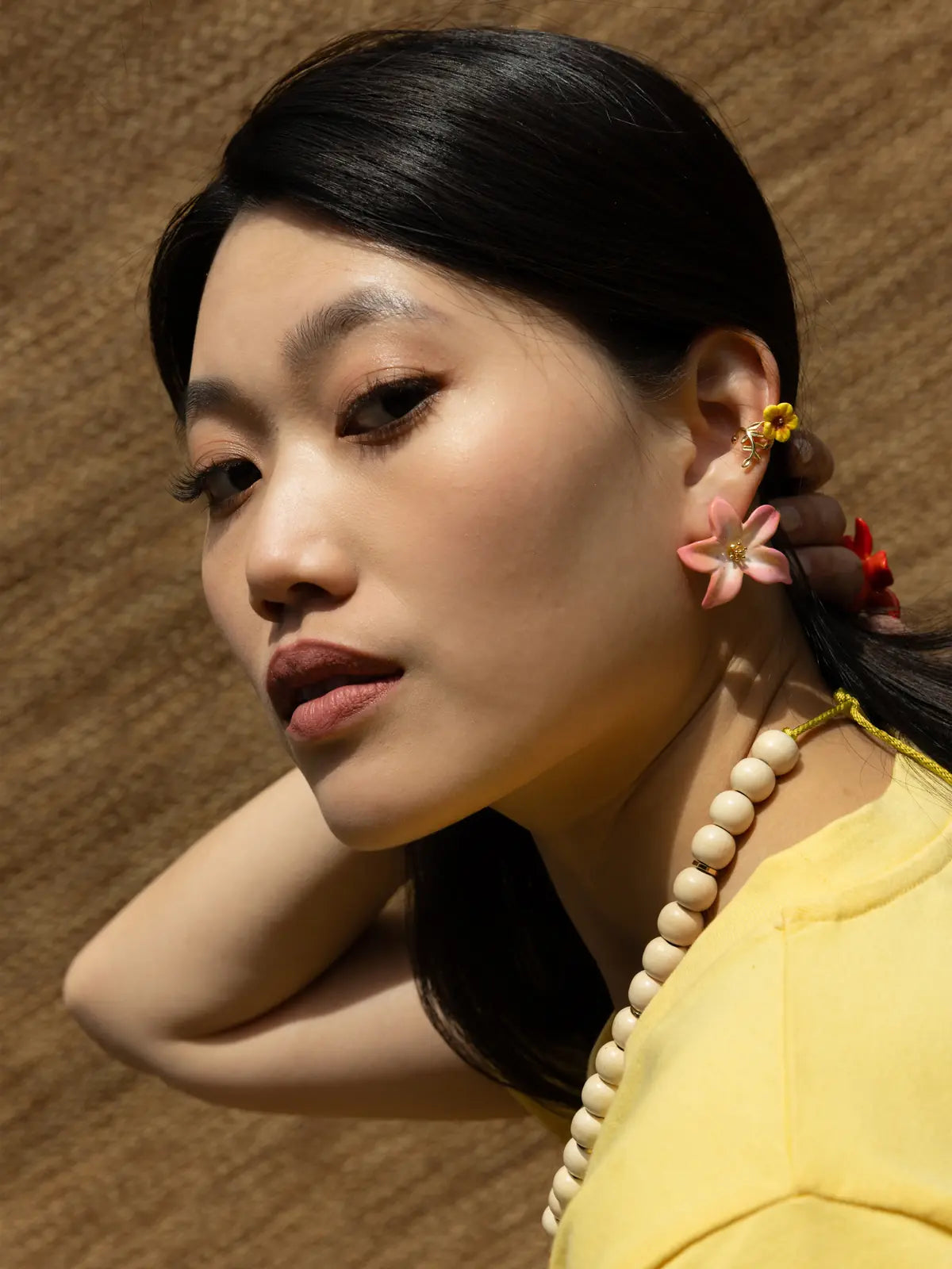 Yellow hibiscus ear cuff earring - Sold individually
