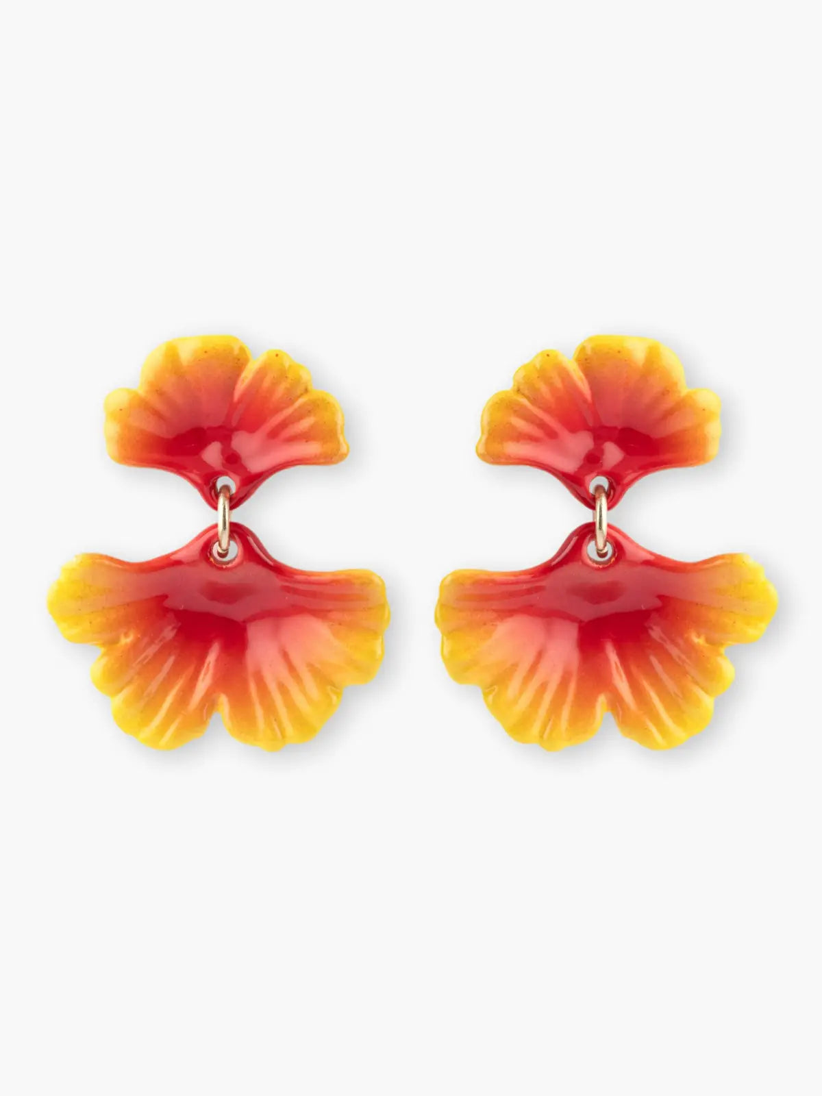 Orange ginkgo leaf dangle earrings
