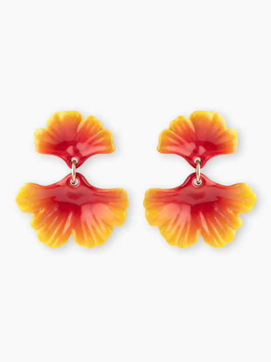Boucles d’oreilles pendantes feuilles de ginkgo orange