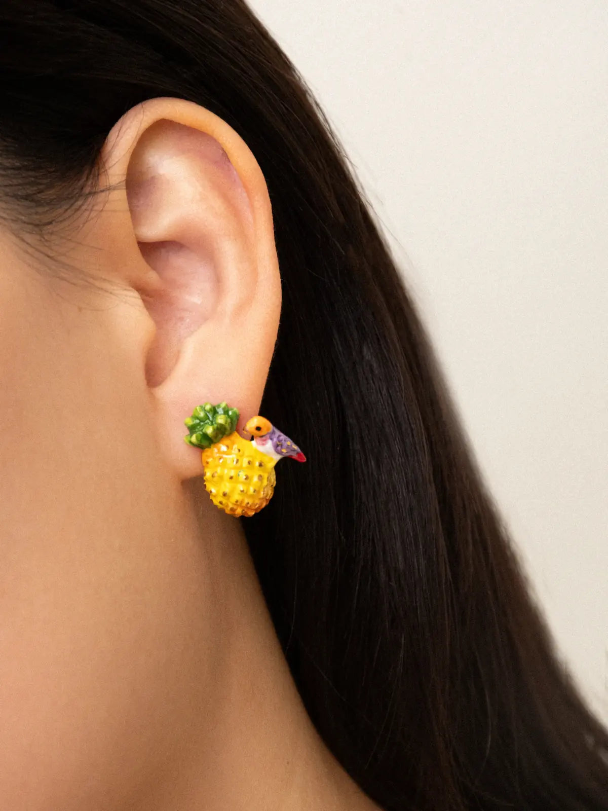 Pineapple and Gouldian finch bird earrings