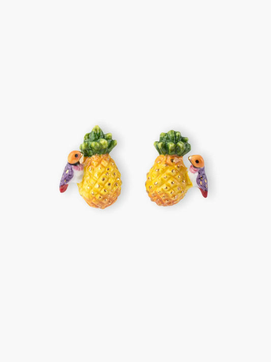Pineapple and Gouldian finch bird earrings