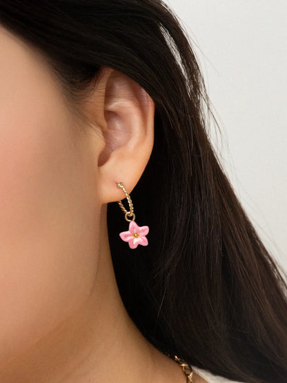 Mini pink fleur-de-lis hoop earring - Sold individually
