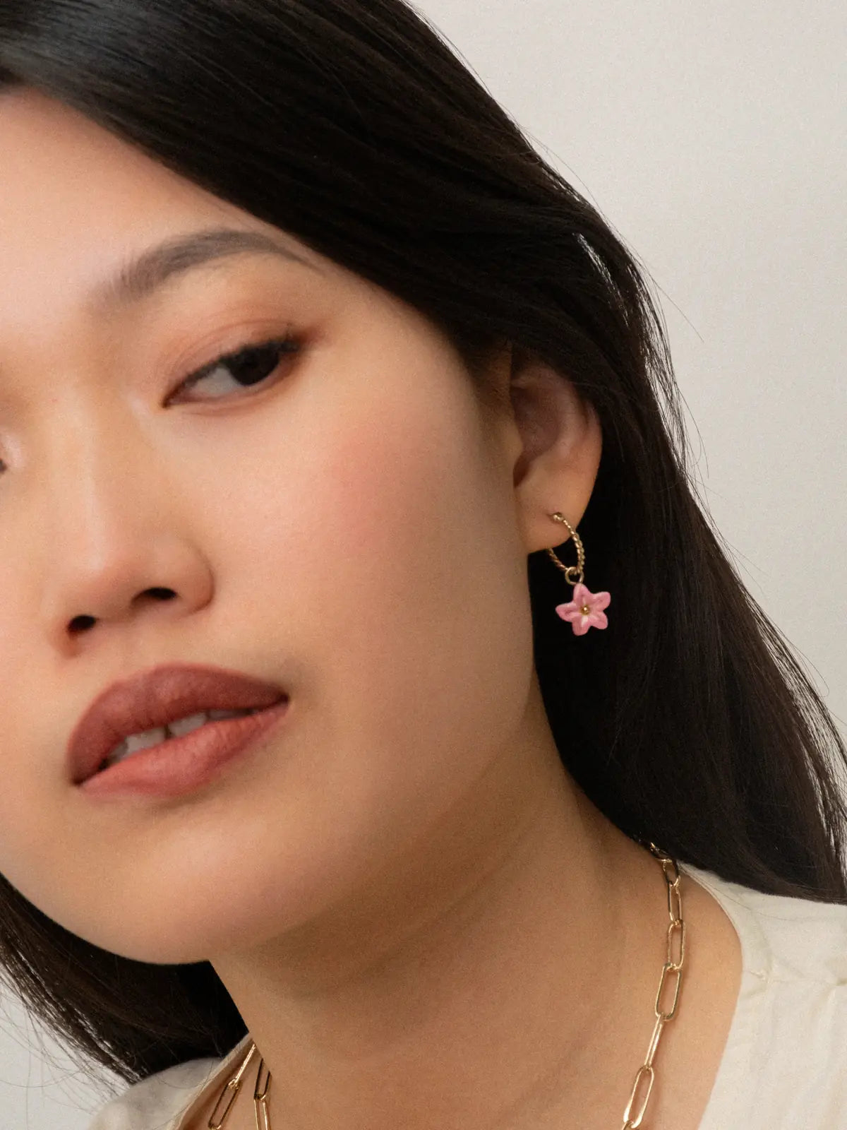 Mini pink fleur-de-lis hoop earring - Sold individually