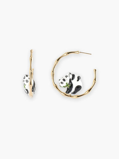 Panda bamboo hoop earrings
