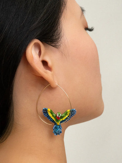 Large Creole Green Macaw Parrot in Flight